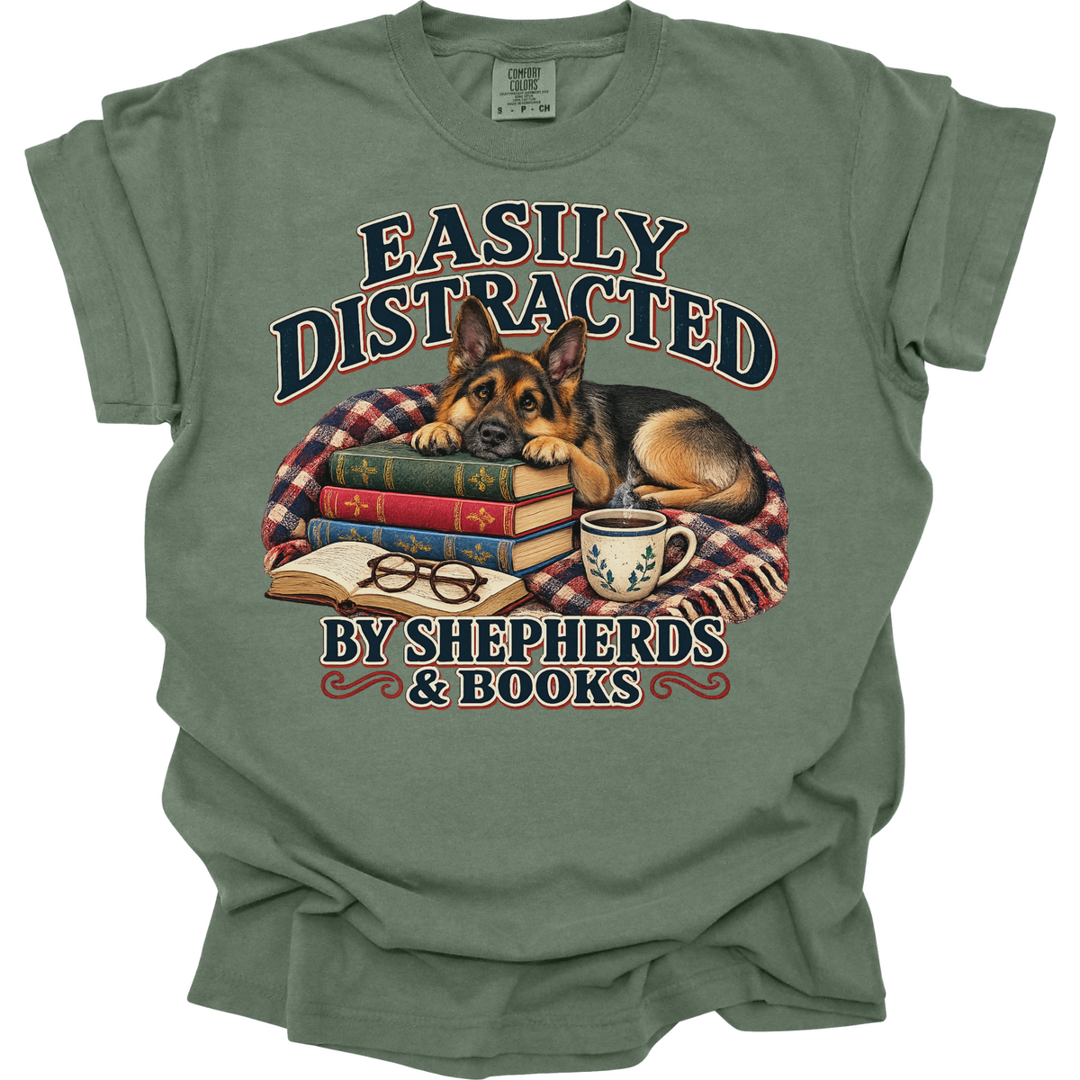 German Shepherd Shirt, Easily Distracted by Shepherds and Books, Dog Mom Book Lover Tee