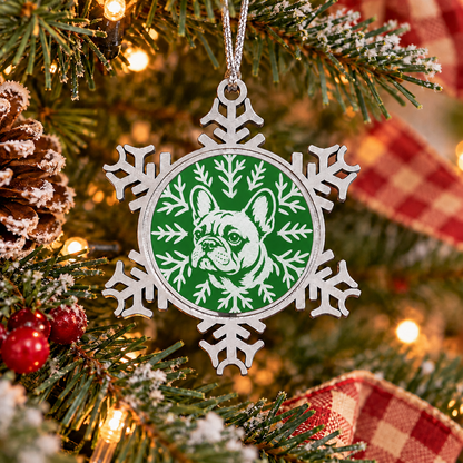French Bulldog Ornament, Pewter Snowflake Christmas Ornament, Frenchie Lover Gift