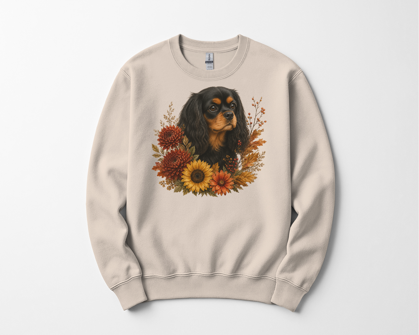 Black Tan Cavalier Autumn Floral Sweatshirt