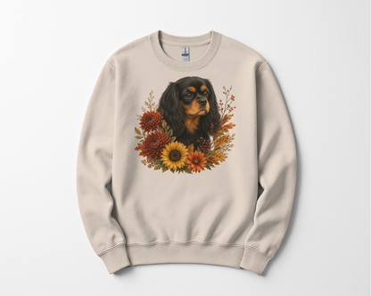 Black Tan Cavalier Autumn Floral Sweatshirt
