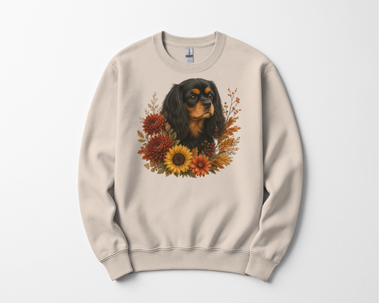Black Tan Cavalier Autumn Floral Sweatshirt