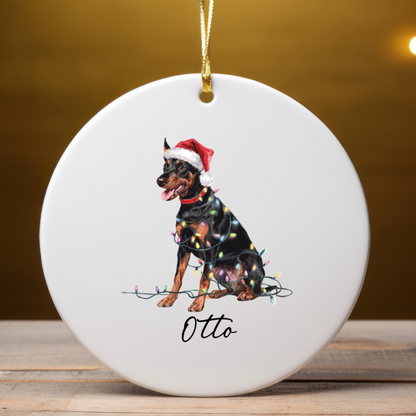 Personalized German Pinscher Christmas Ornament, Custom Dog Holiday Keepsake, Ceramic Pet Lover Decor