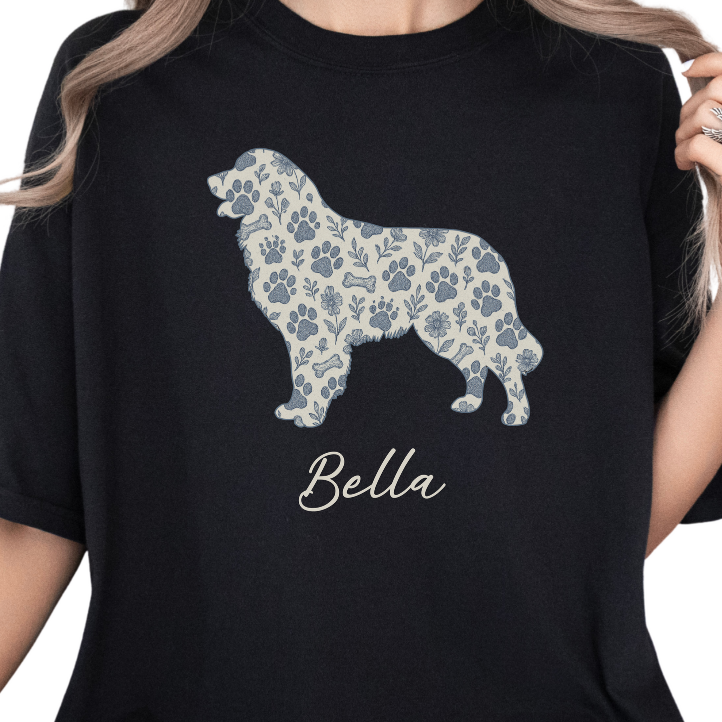 Personalized Dog Silhouette Shirt, Custom Pet Name Tee, Floral Paw Print Dog Lover Gift