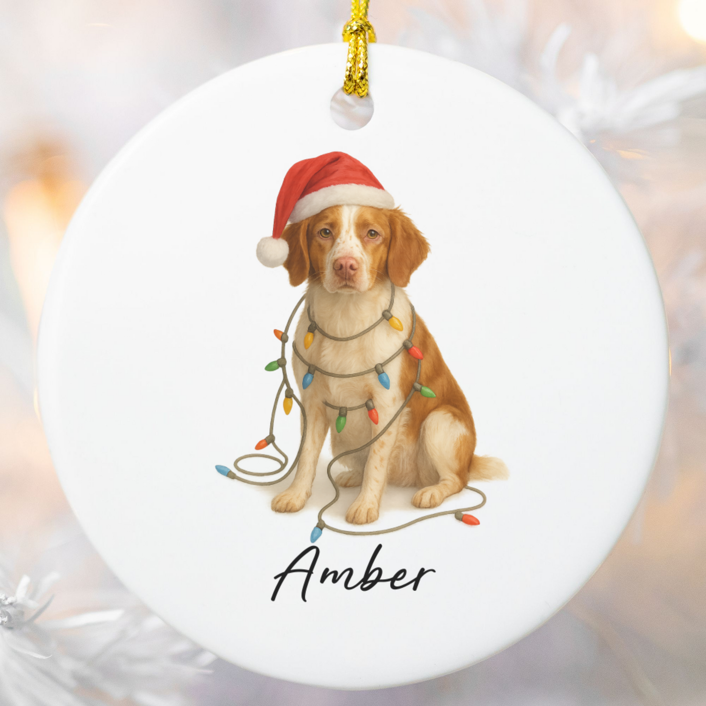 Personalized Brittany Spaniel Ornament, Ceramic Dog Lover Christmas Keepsake