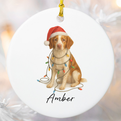 Personalized Brittany Spaniel Ornament, Ceramic Dog Lover Christmas Keepsake