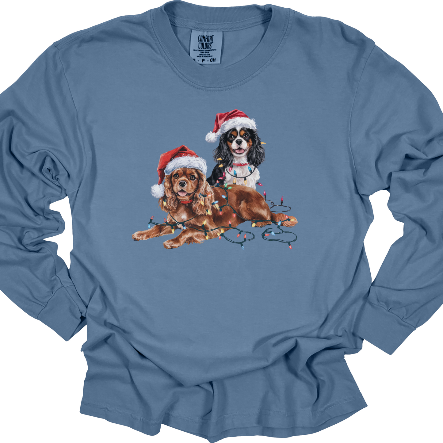 Cavalier King Charles Spaniels Christmas Lights Shirt, Funny Dog Lover Long Sleeve Holiday Top