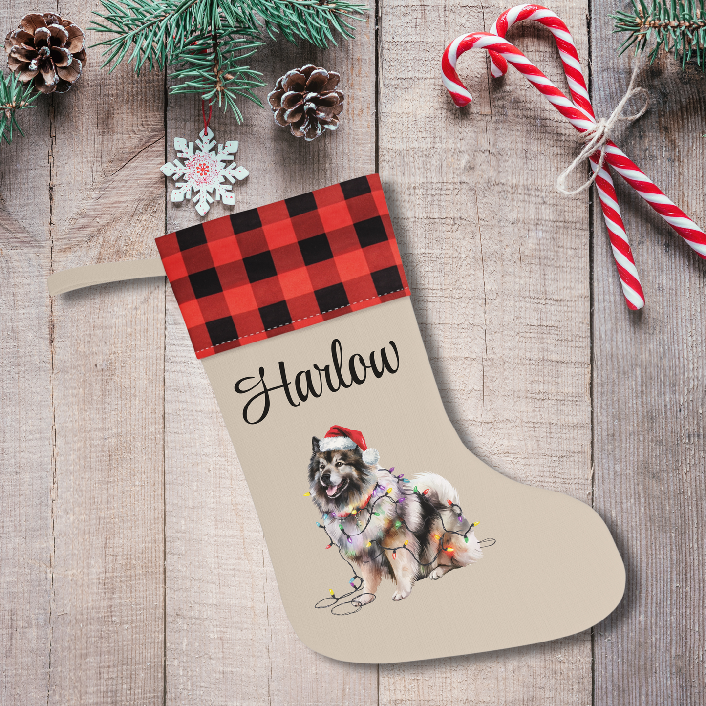Personalized Keeshond Christmas Stocking, Holiday Decor Gift for Pet Lovers