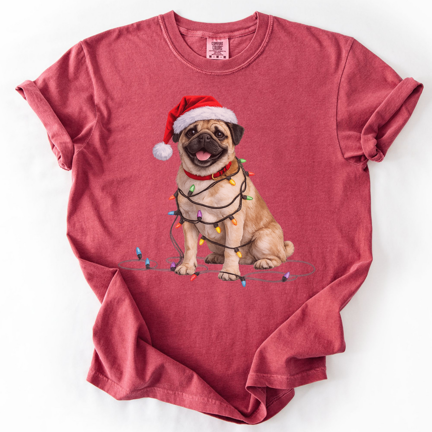 Christmas Fawn Pug Shirt, Christmas Dog Tee, Christmas Lights Dog Tee, Pug Mom Tshirt, Gift for Dog Lover, Pug