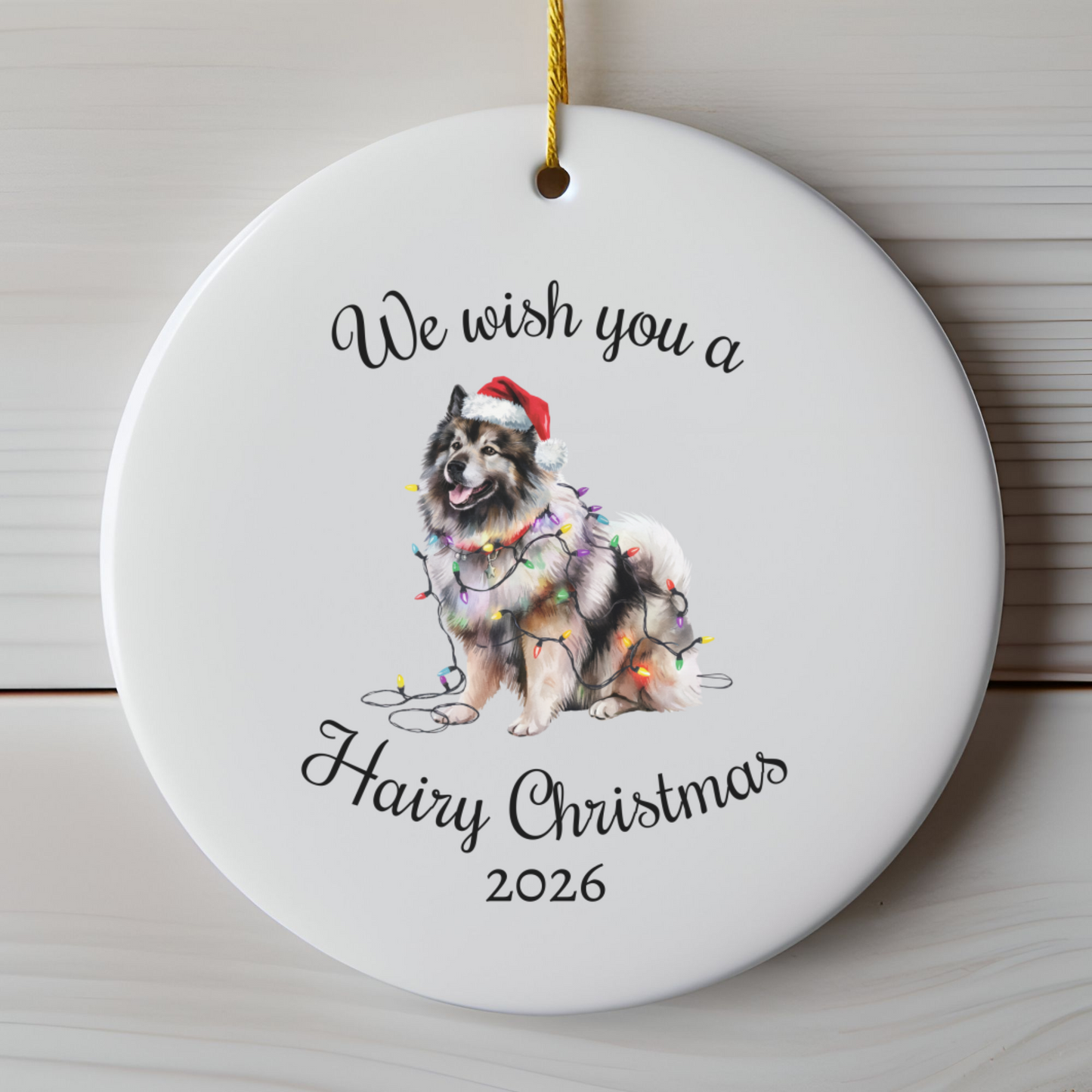 Christmas Keeshond Ornament, Christmas Lights Dog Keepsake