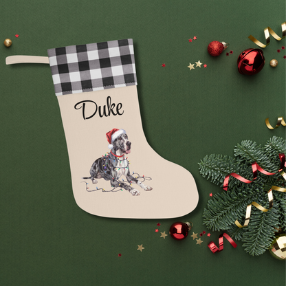 Personalized Great Dane Christmas Stocking, Holiday Decor Gift for Pet Lovers