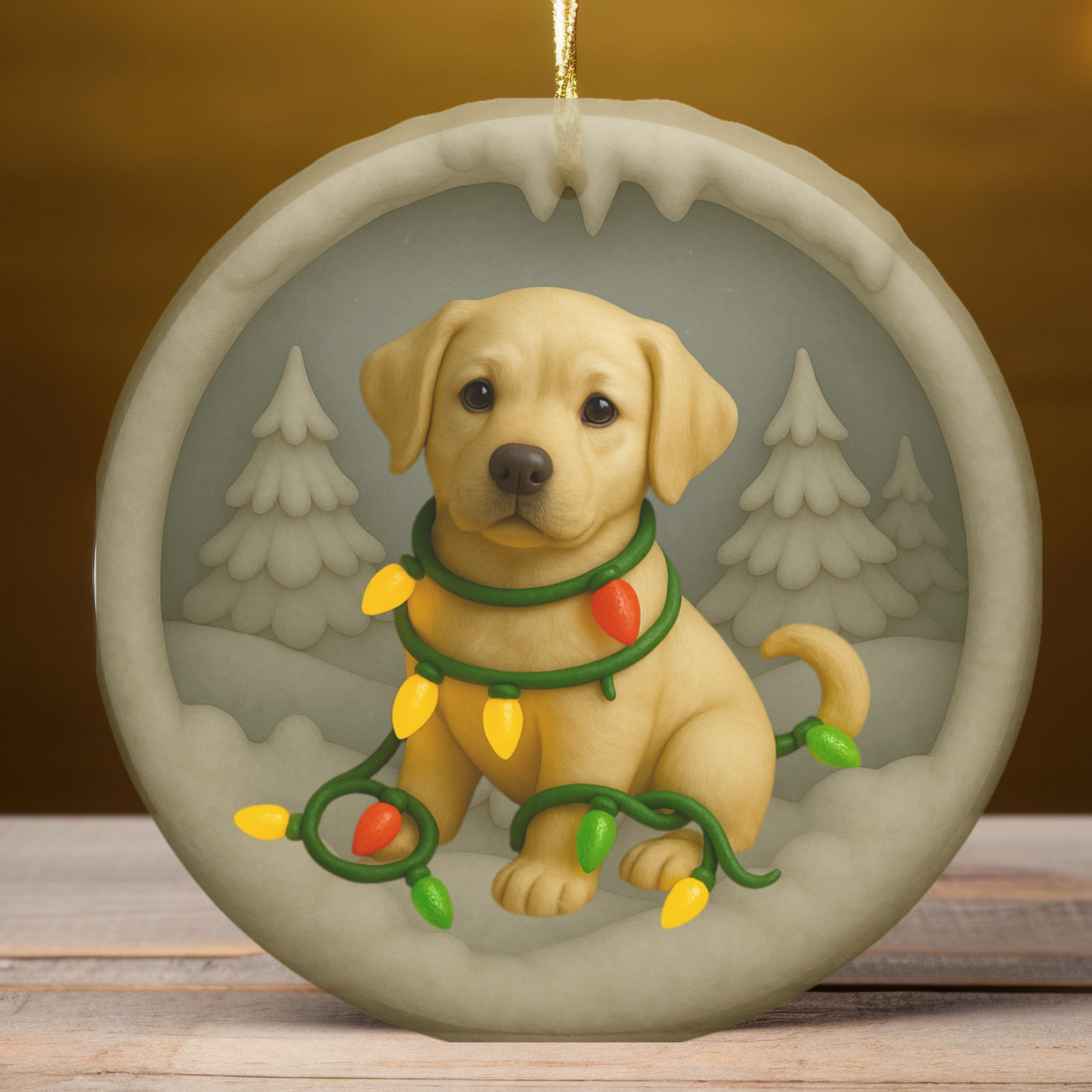 Personalized Yellow Lab Christmas Ornament, Custom Labrador Retriever with Holiday Lights Keepsake
