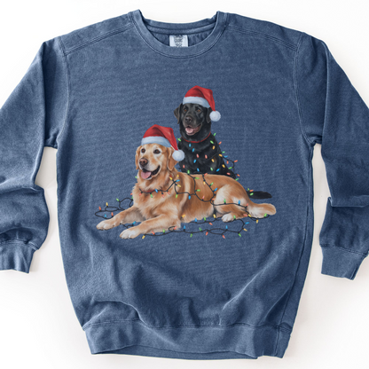 Black Lab and Golden Retriever Christmas Lights Sweatshirt