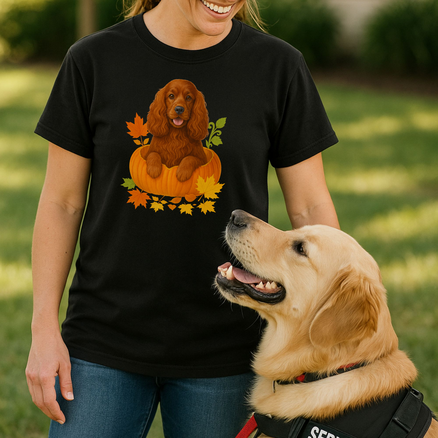 English Cocker Spaniel in Pumpkin Fall Shirt, Cute Autumn Dog Tee for Spaniel Lovers