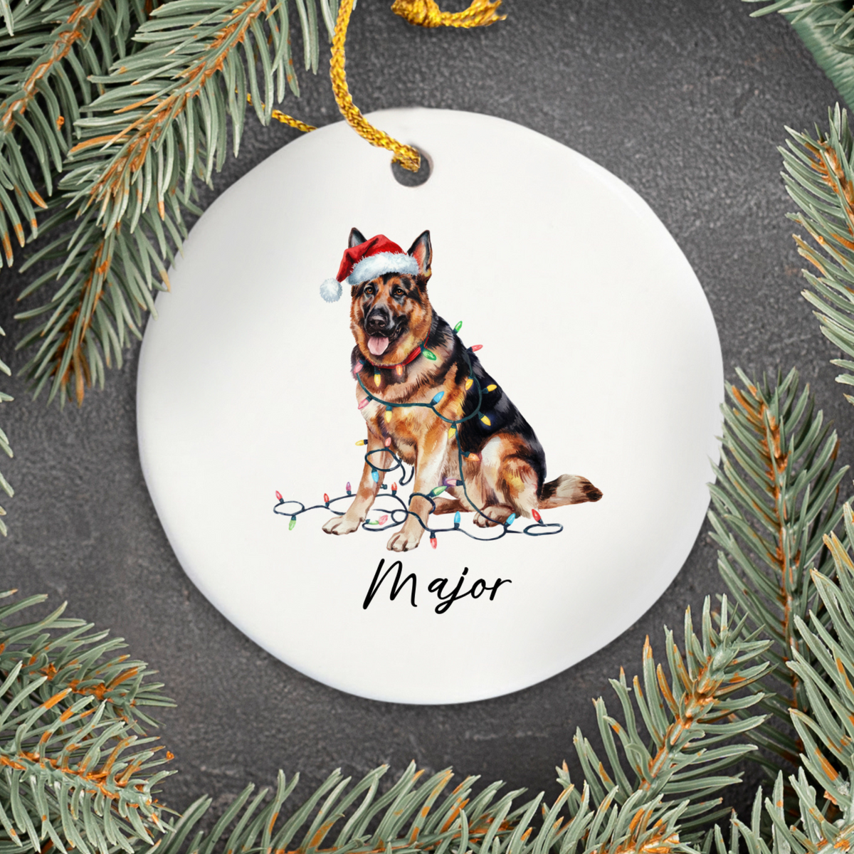 German Shepherd Ornament Ceramic Keepsake Christmas Dog Lover Gift Personalized Xmas Decor