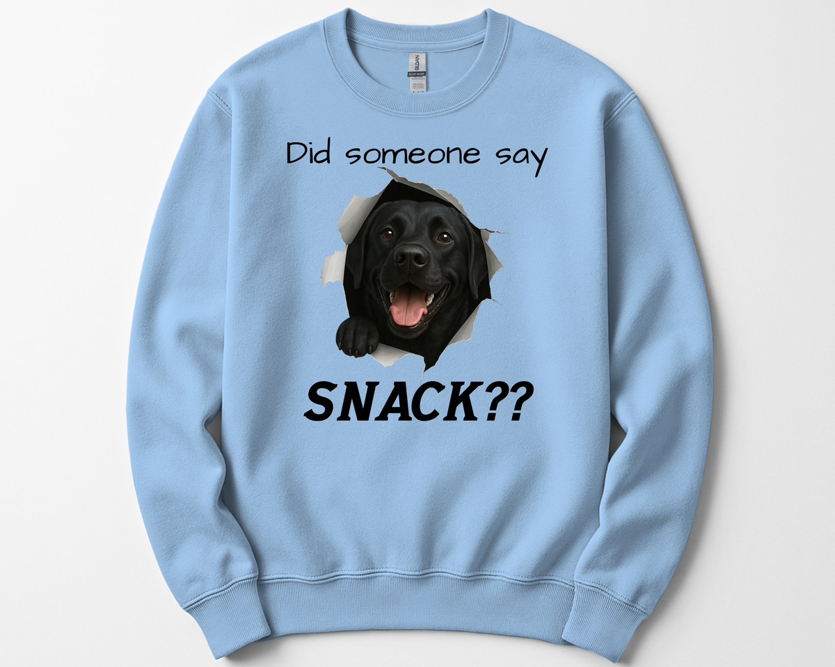 Did Someone Say Snack?? Funny Labrador Retriever Sweatshirt (Black, Yellow, or Chocolate Lab)