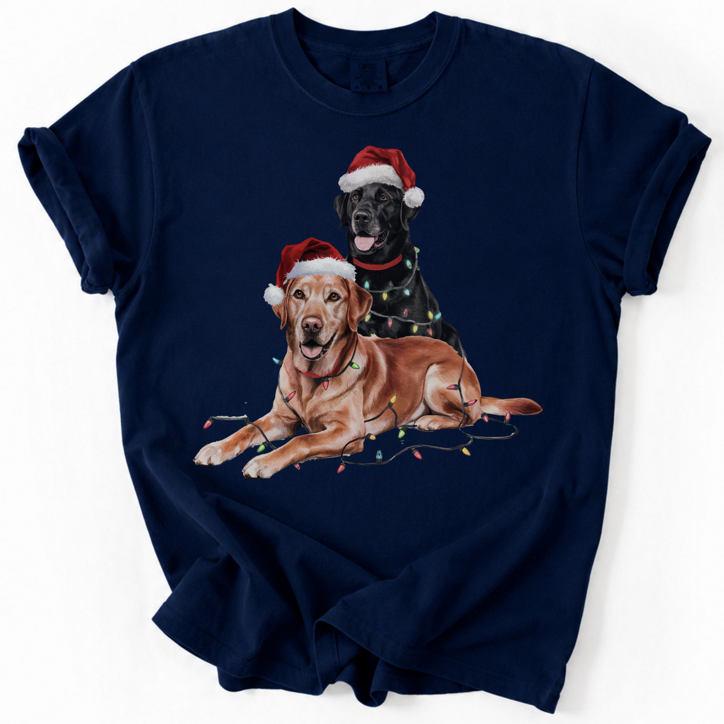 Black and Red Fox Labrador Christmas Shirt, Festive Dog Santa Hat Tee, Holiday Apparel Gift, Labrador Retriever Art Lovers