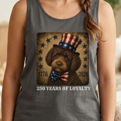 Brown Portuguese Water Dog Patriotic Tank Top, 250 Years Loyalty