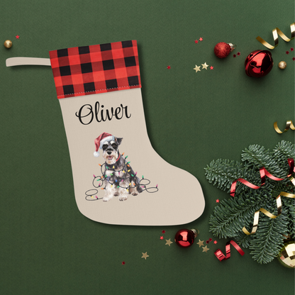 Personalized Schnauzer Christmas Stocking, Holiday Decor Gift for Pet Lovers