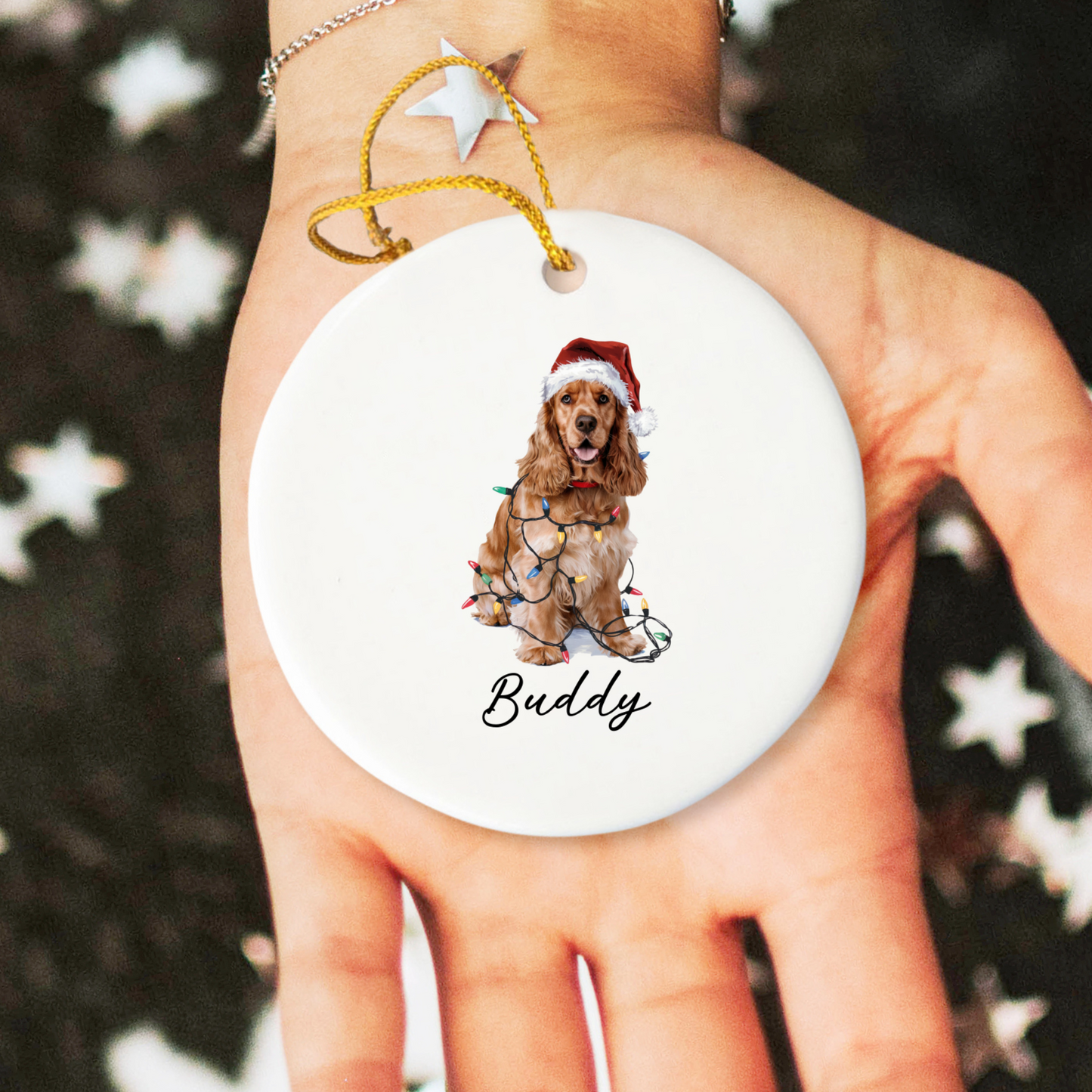 Personalized Cocker Spaniel Christmas Ornament, Custom Dog Ornament, Pet Name Holiday Keepsake