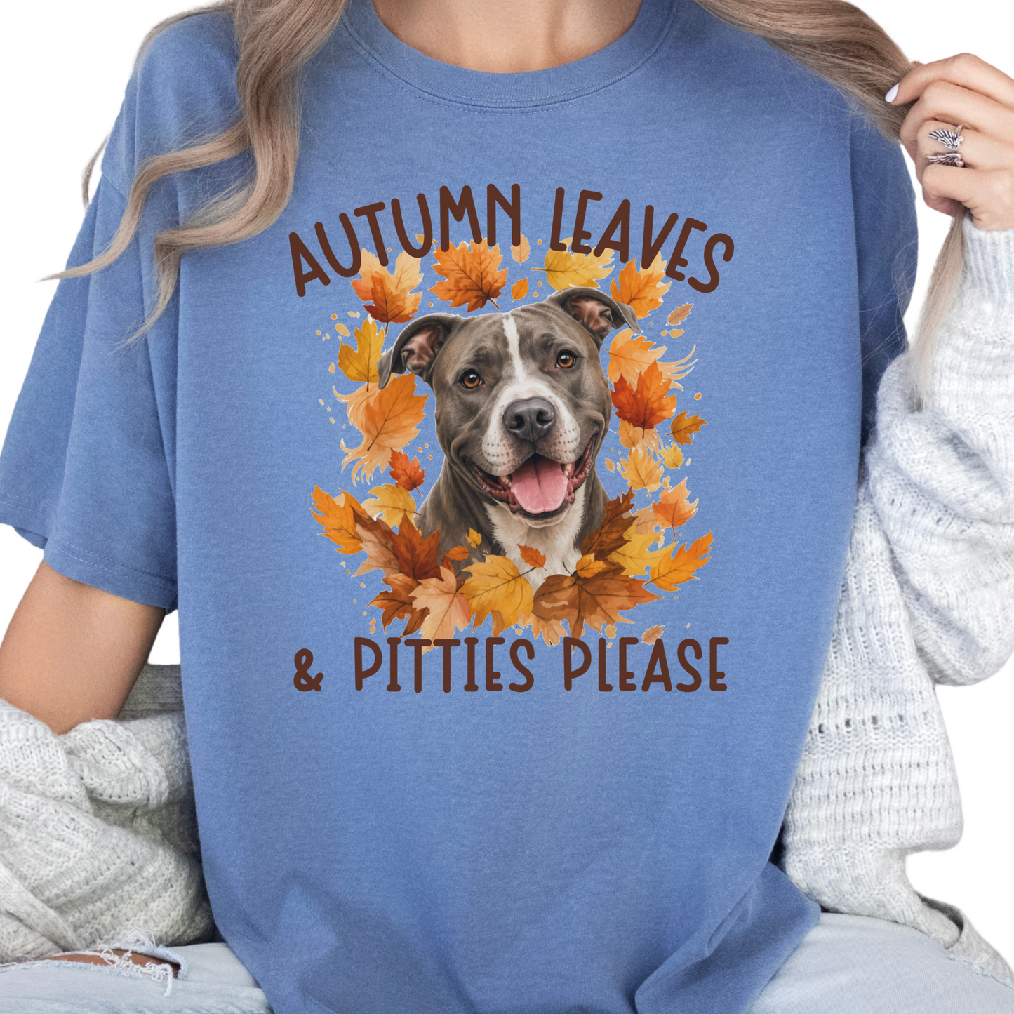Pitbull Mom Fall Shirt, Autumn Leaves & Pitties Please