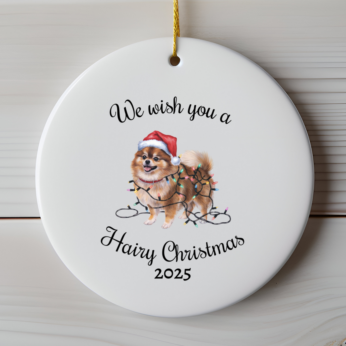 Christmas Pomeranian Ornament, Christmas Lights Dog Keepsake