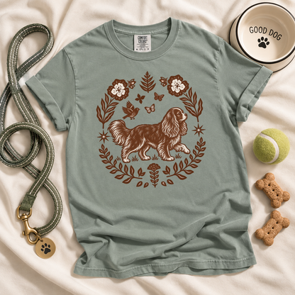 Ruby Cavalier Comfort Colors Shirt, Folk Art King Charles Spaniel Tee, Dog Gift