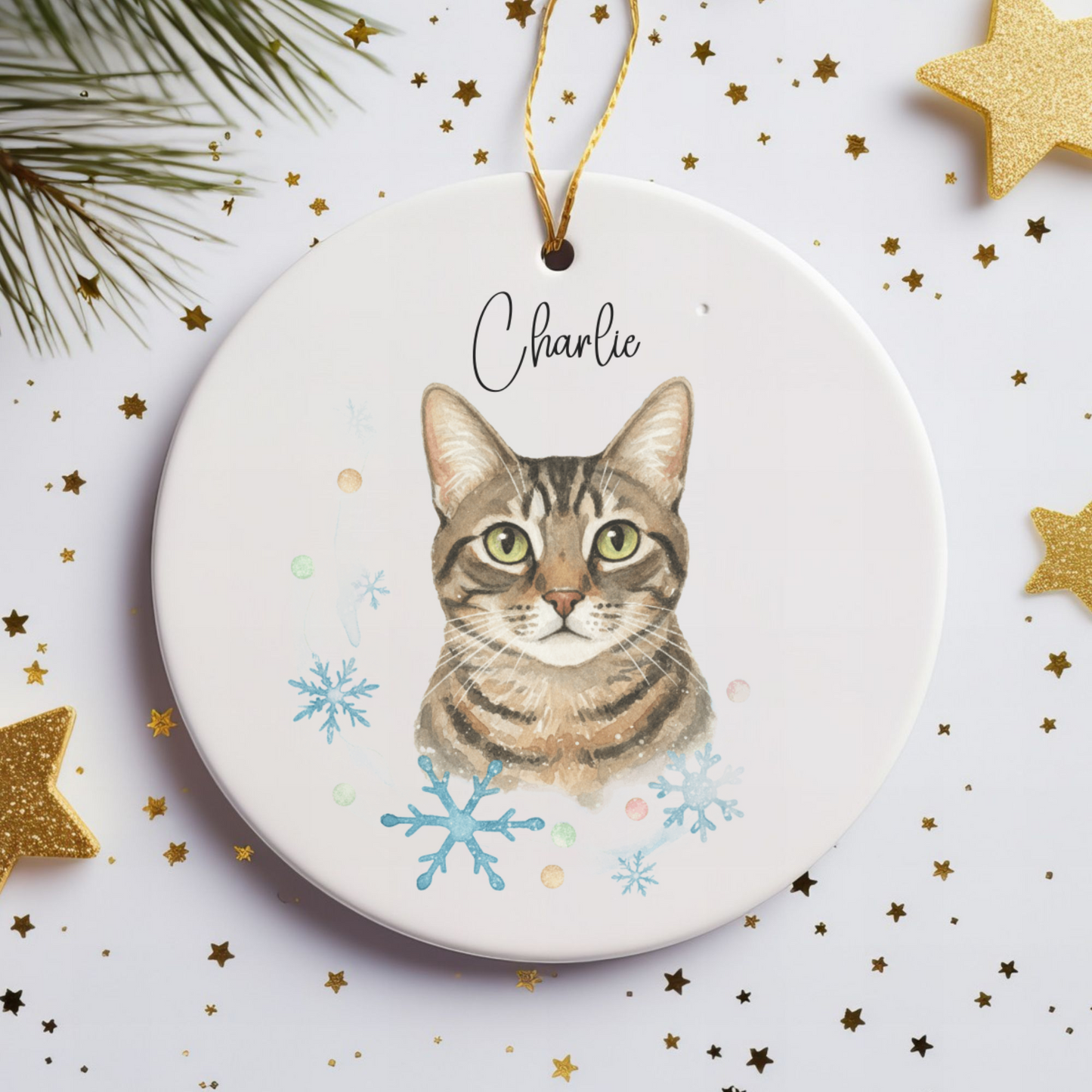 Personalized Pet Photo Ornament, Custom Dog Cat Christmas Ornament with Name, Watercolor Gift