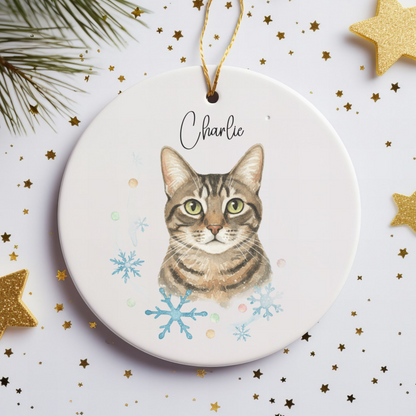 Personalized Pet Photo Ornament, Custom Dog Cat Christmas Ornament with Name, Watercolor Gift
