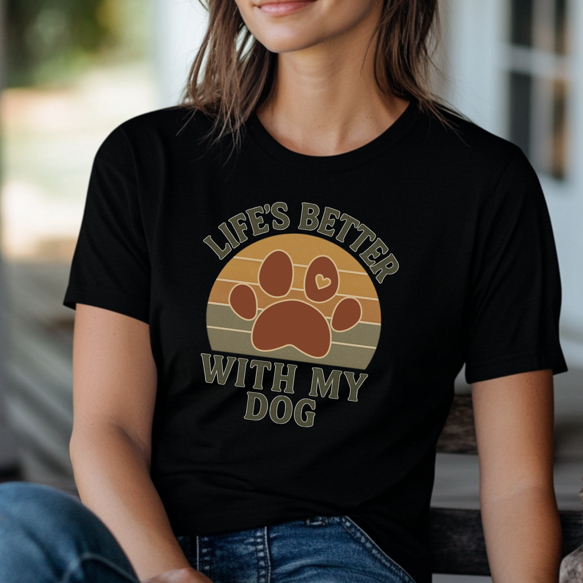 Life’s Better With My Dog Retro Paw Print Shirt