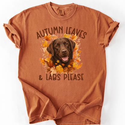 Chocolate Lab Mom Fall Shirt, Autumn Leaves & Labs Please