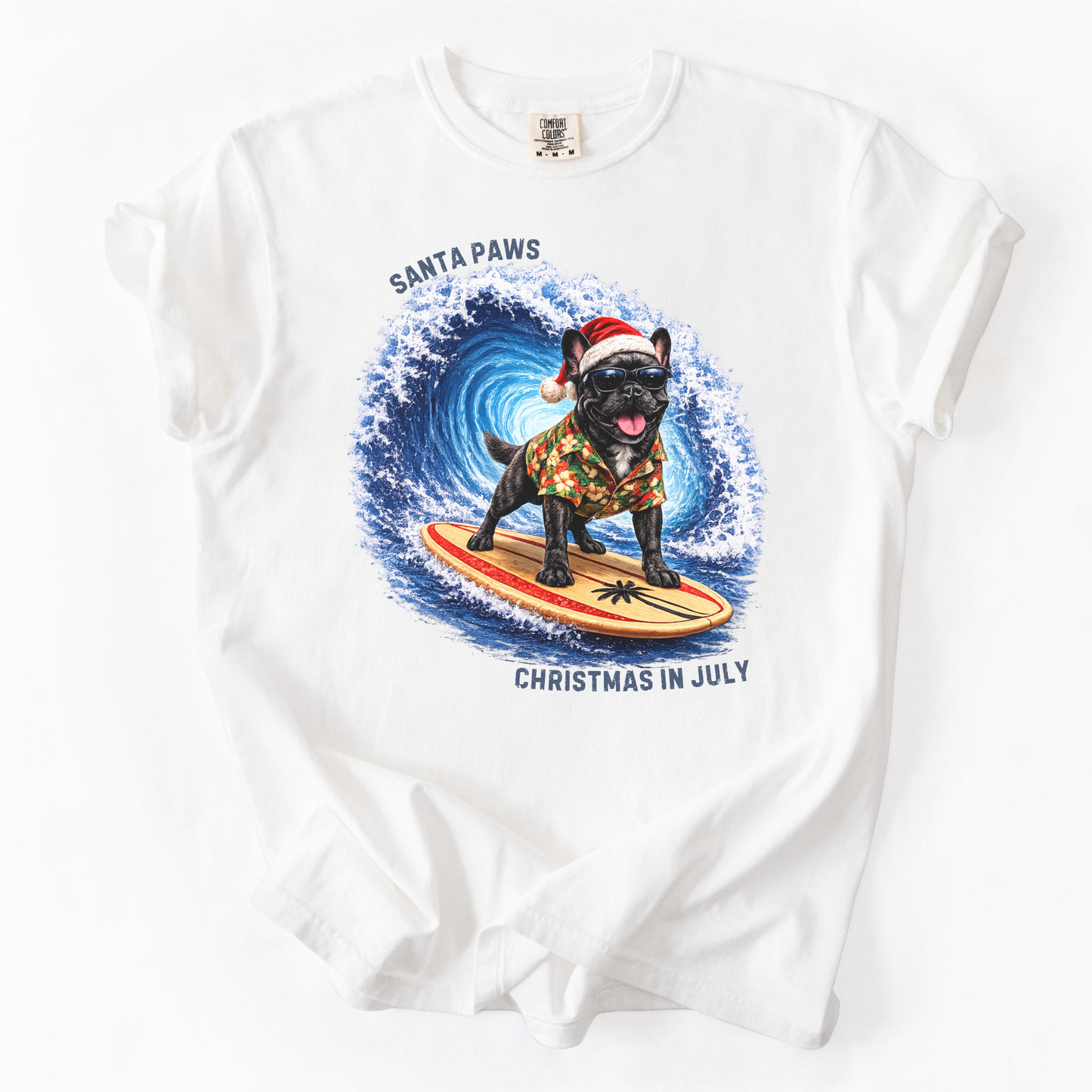Christmas in July Gift for French Bulldog Lovers, Santa Paws Beach Shirt