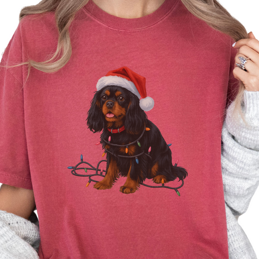 Black and Tan Cavalier King Charles Spaniel Christmas Lights Dog Shirt