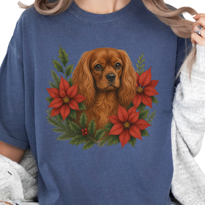 Ruby Cavalier Christmas Shirt, Poinsettia Dog Mom Holiday Tee