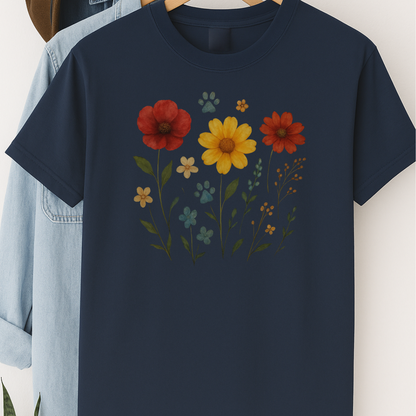 Wildflower Paw Print Shirt Dog Mom Boho Floral Tee Nature-Inspired Pet Lover Gift Watercolor Garden Dog T-Shirt Dog Mothers Day T-Shirt