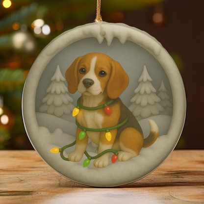 Personalized Beagle Christmas Ornament, Custom Dog with Holiday Lights Keepsake
