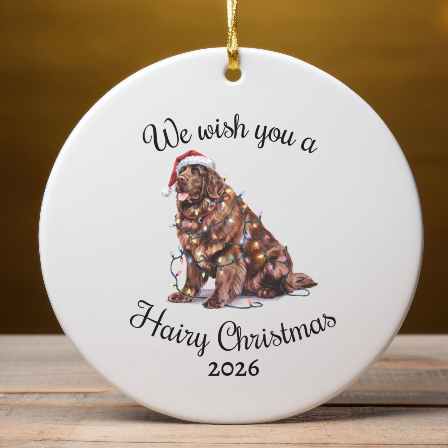 Christmas Brown Newfoundland Ornament, Christmas Lights Dog Keepsake