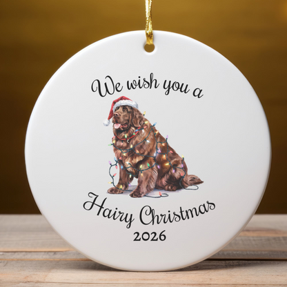 Christmas Brown Newfoundland Ornament, Christmas Lights Dog Keepsake