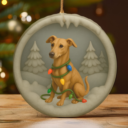 Personalized Greyhound Christmas Ornament, 3D Clay-Style Dog Keepsake with Lights