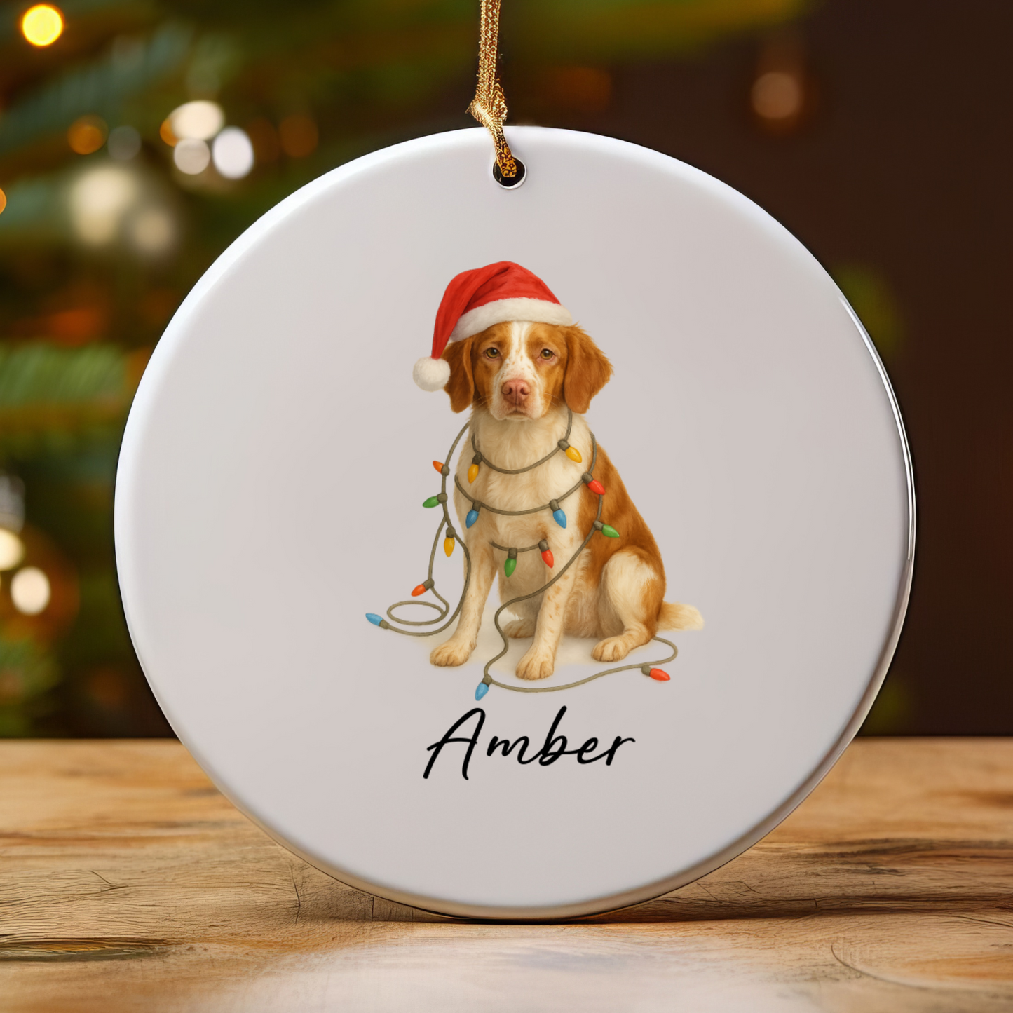 Personalized Brittany Spaniel Ornament, Ceramic Dog Lover Christmas Keepsake