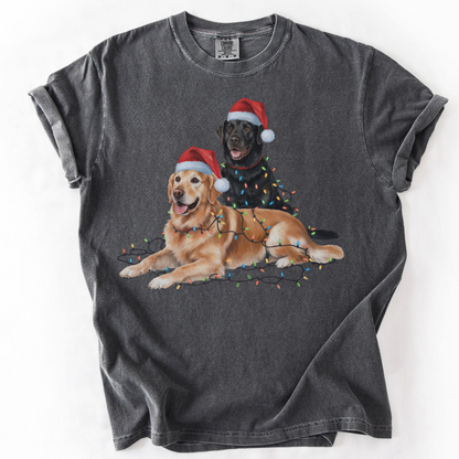 Festive Holiday Christmas Dog Shirt, Santa Hat Labrador Tee, Labrador Golden Retriever Shirt, Christmas Gift for Dog Lovers