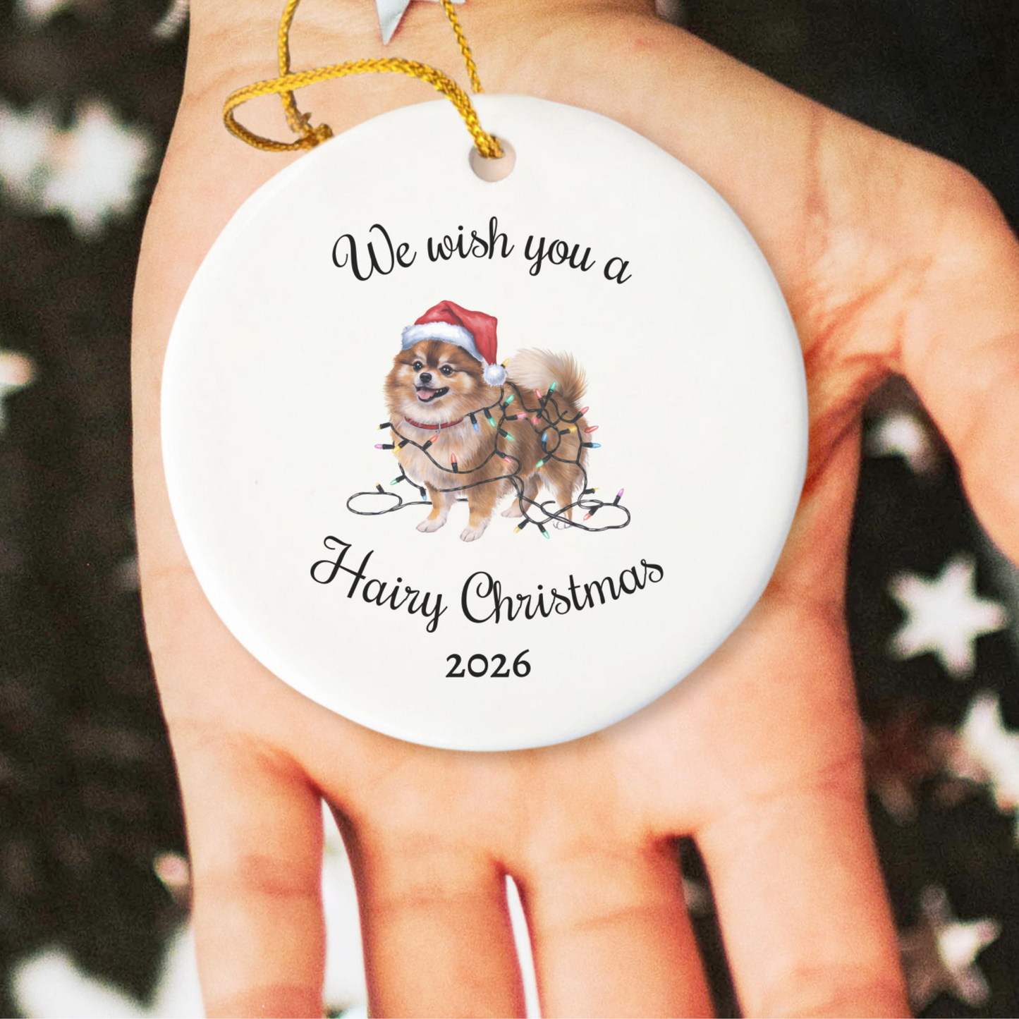 Christmas Pomeranian Ornament, Christmas Lights Dog Keepsake