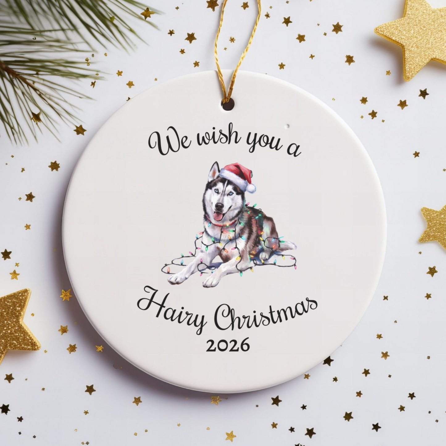 Christmas Siberian Husky Ornament, Christmas Lights Dog Keepsake