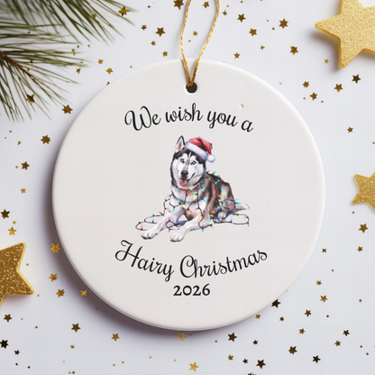 Christmas Siberian Husky Ornament, Christmas Lights Dog Keepsake