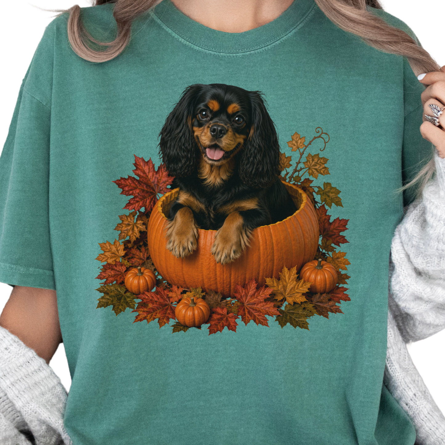 Black and Tan Cavalier Pumpkin Shirt Fall Dog Lover Autumn Comfort Colors Graphic Tee Gift Apparel