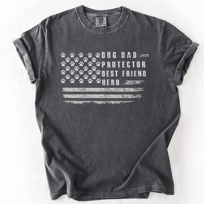Dog Dad Protector Best Friend Hero Patriotic Paw Print Flag Shirt
