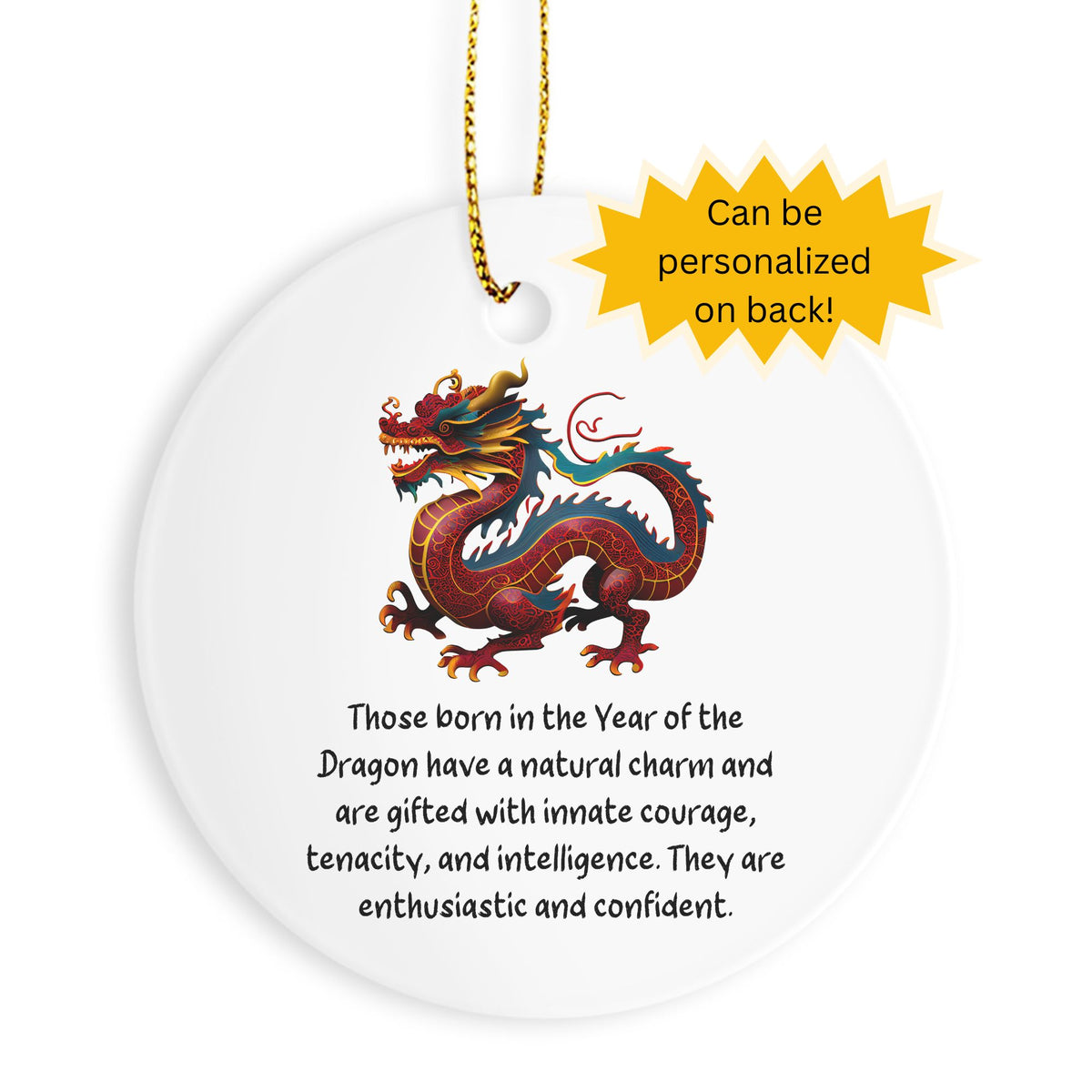 Chinese Zodiac Dragon Ornament, Year of the Dragon Horoscope Gift for Lunar New Year