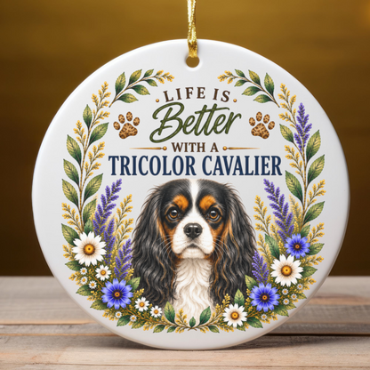 Tricolor Cavalier Ornament, Cavalier King Charles Spaniel Gift, Dog Mom Keepsake, Cavalier Lover Gift