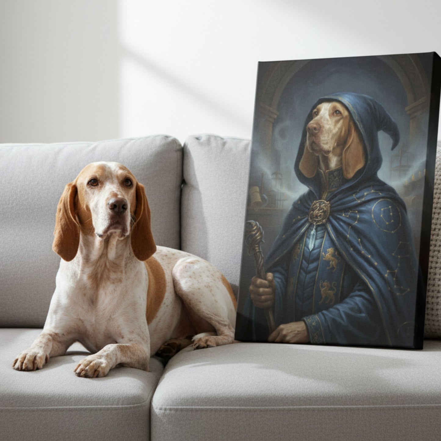 Personalized Dog or Cat Wizard Portrait, Custom Fantasy Sorcerer Pet Canvas