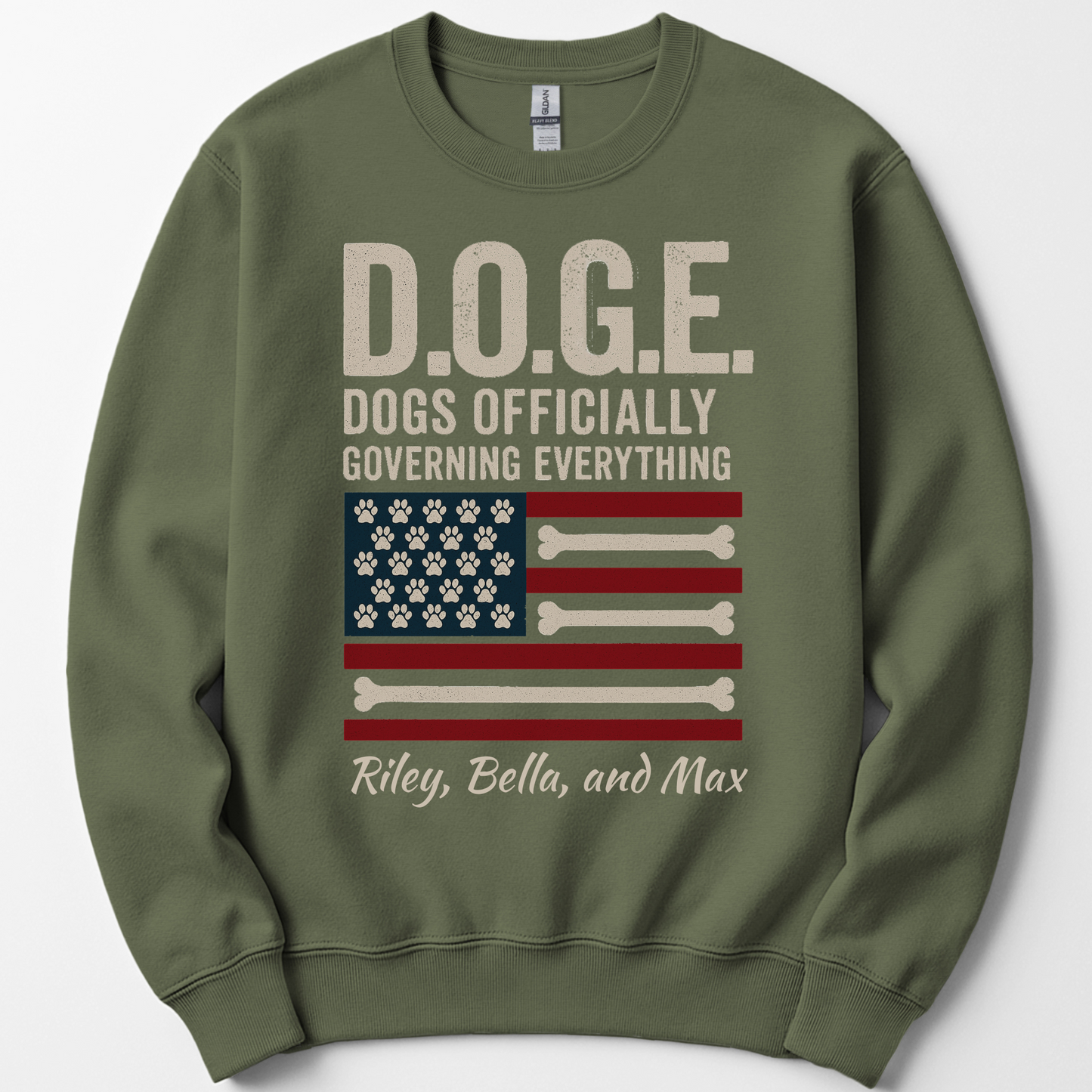 Personalized Dog Lover Crewneck, Funny Patriotic D.O.G.E. Sweatshirt