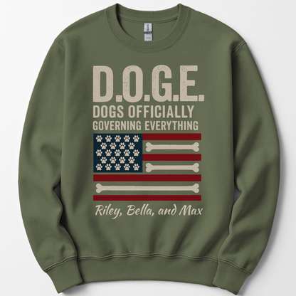 Personalized Dog Lover Crewneck, Funny Patriotic D.O.G.E. Sweatshirt